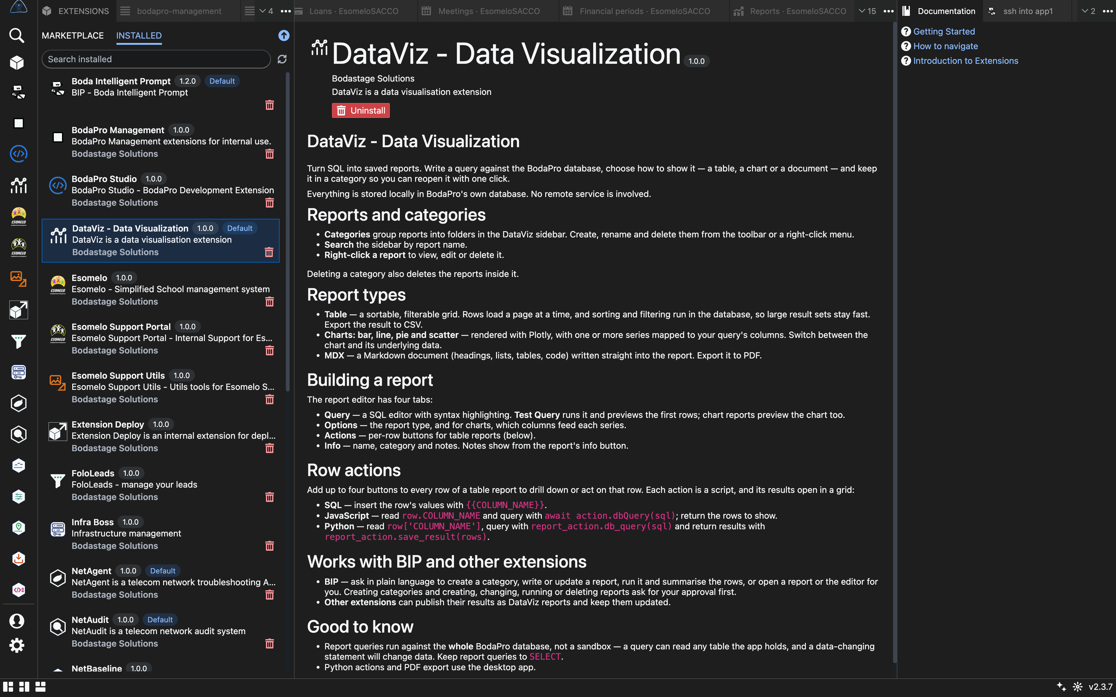 Browsing extensions in BodaPro